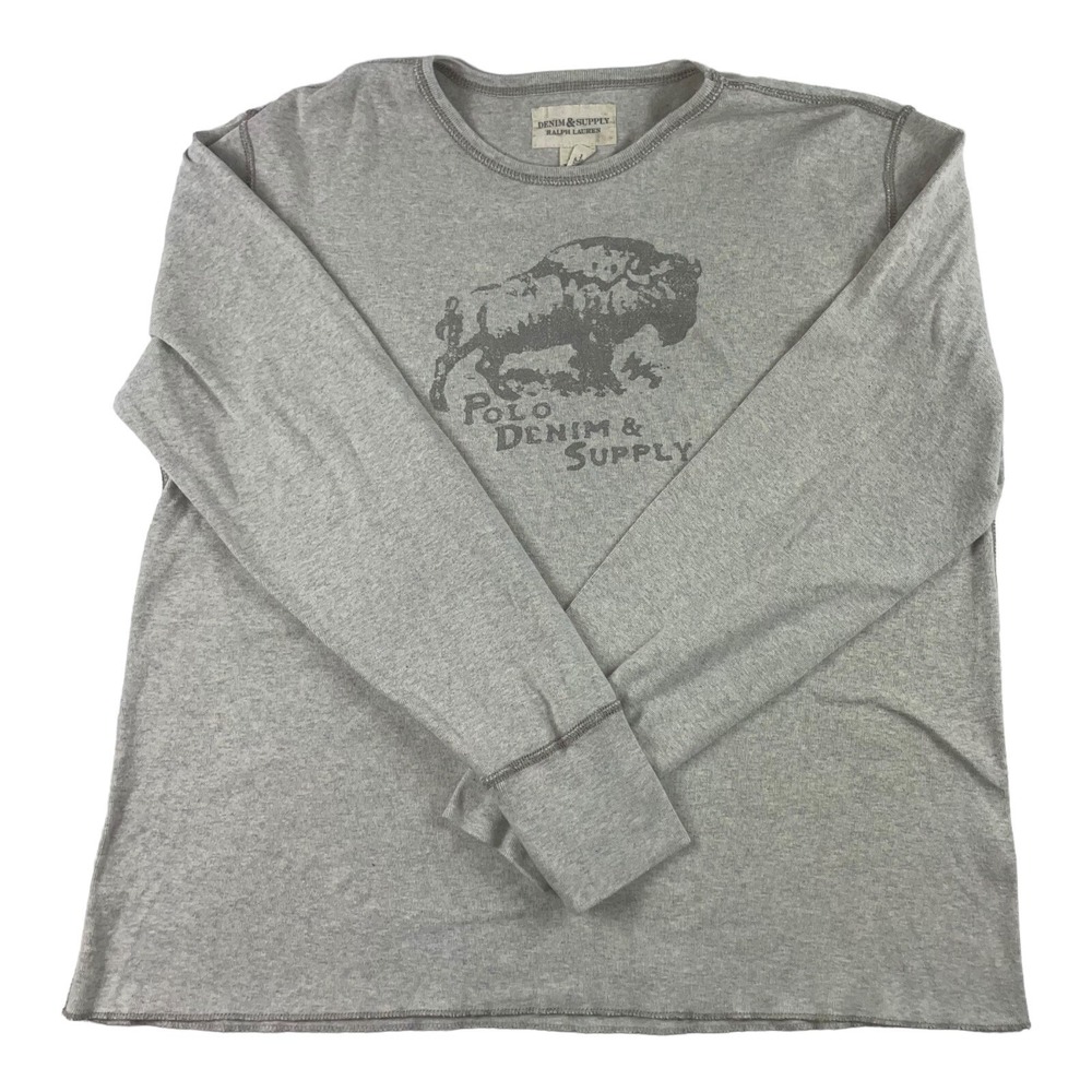 Ralph Lauren Denim & Supply Gray Buffalo Graphic Mens Crewneck Sweater Size S